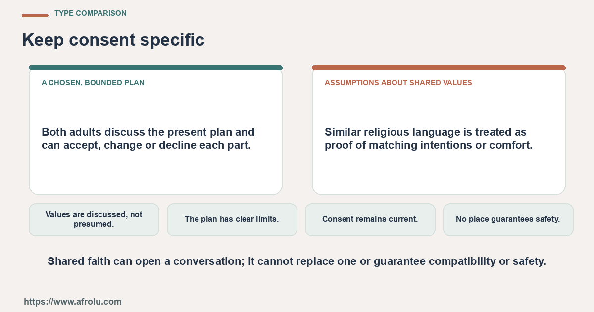 Comparison between a chosen, bounded plan and assumptions about shared values using four practical checks.