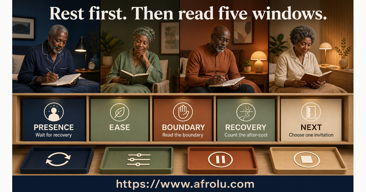Five-part shelf reviewing presence ease boundary response recovery and next invitation after a later-life weekend date