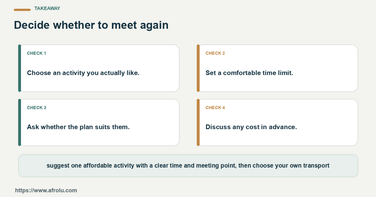 Four practical choices for an adult returning to dating in Nairobi who wants a manageable plan without rushing a label: name the question, set a limit, notice the answer and choose again.