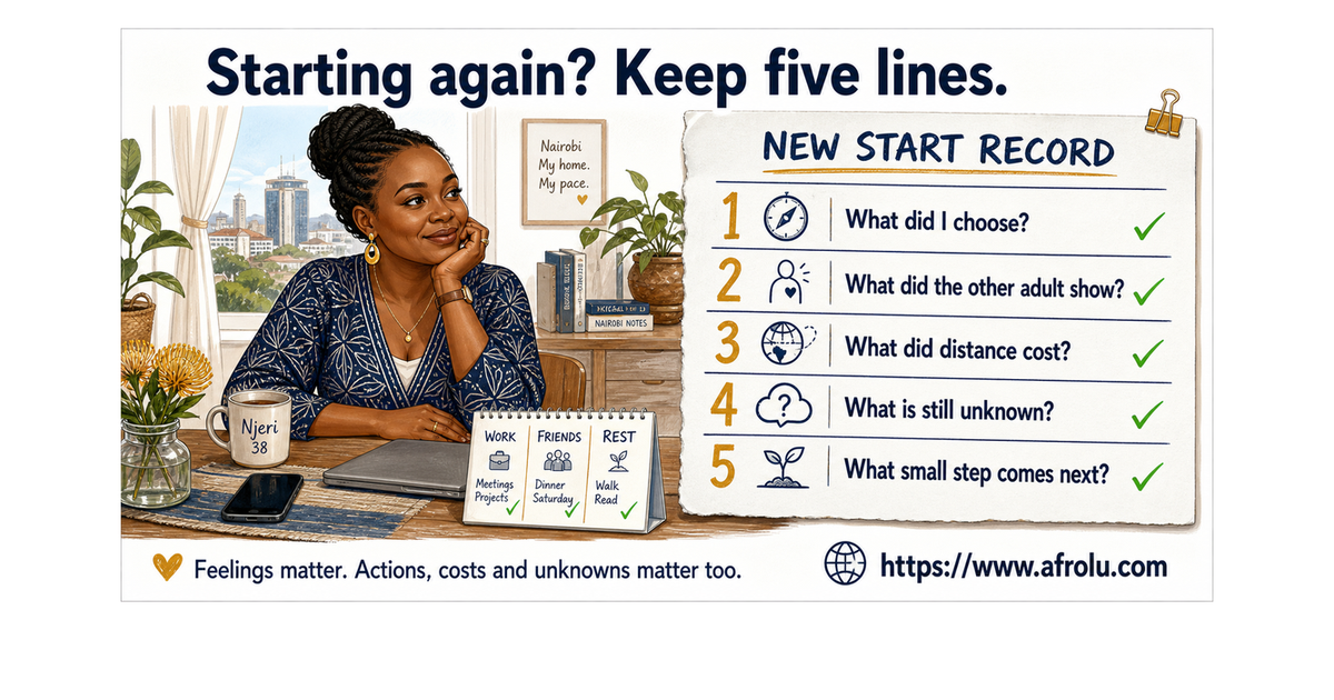 Njeri, 38, writing five New Start Record lines before a serious long-distance call.
