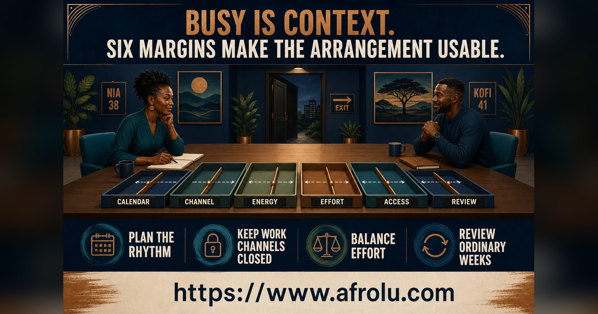 Nia and Kofi arranging six protected margins on a slow casual dating desk