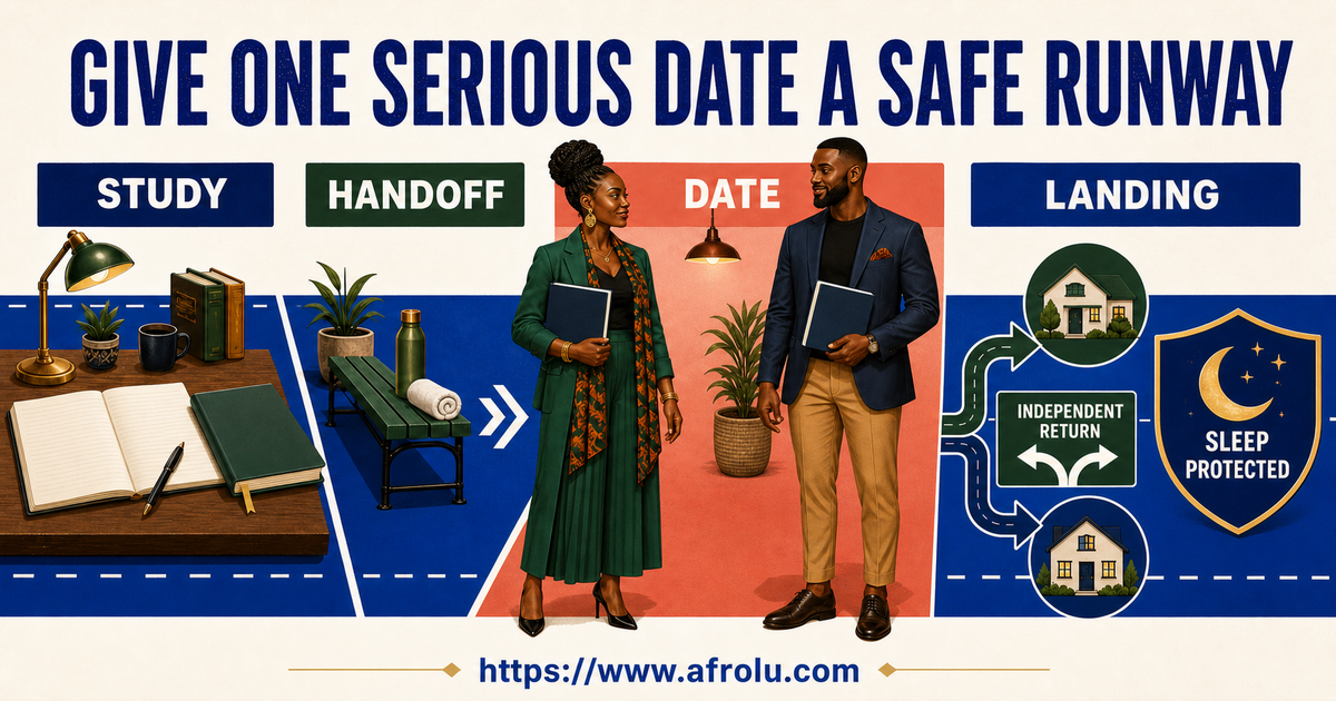 Adult students Zuri age 29 and Kamau age 32 using a four-zone weekend runway for slow serious dating