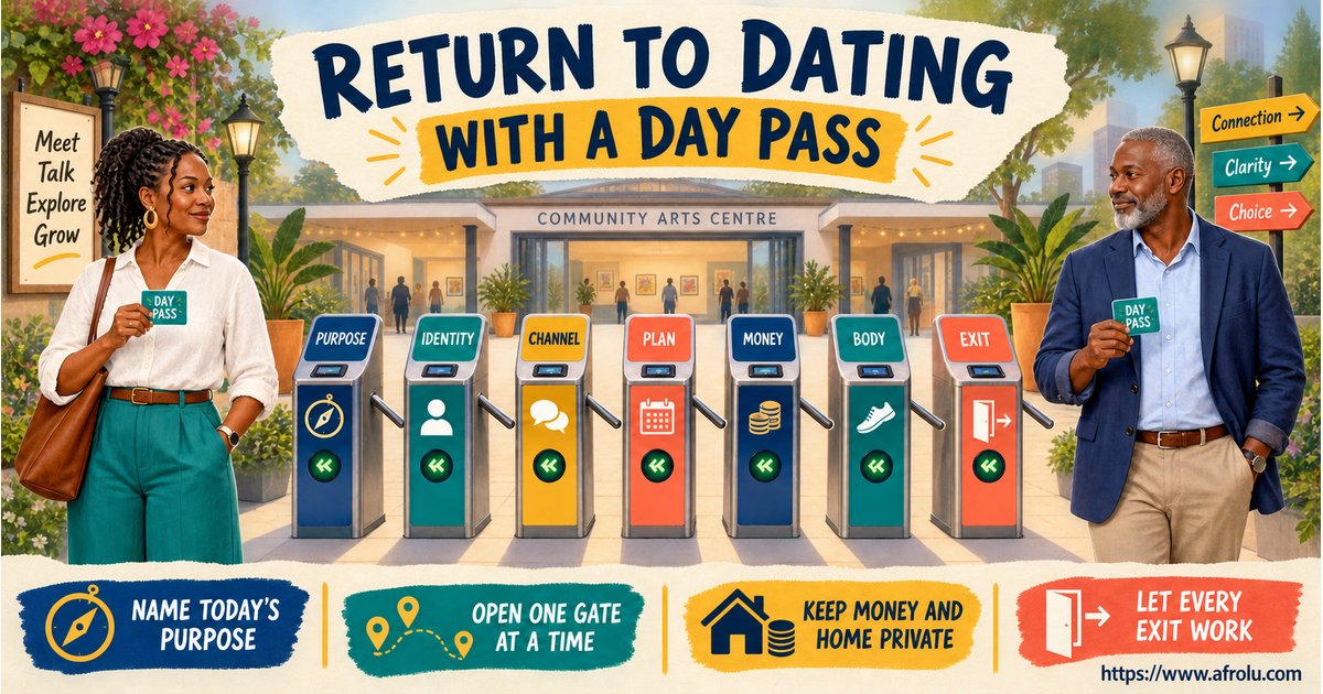 Mariam and Ayo using seven day-pass gates for a safe late-entry talking stage before casual dating