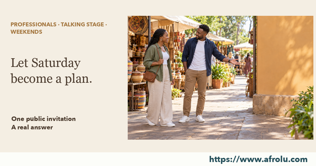 Two adults greet at a daylight public market entrance, with an open walkway beside them.