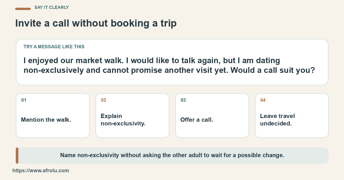 Sample market follow-up that names non-exclusivity and asks about one call.
