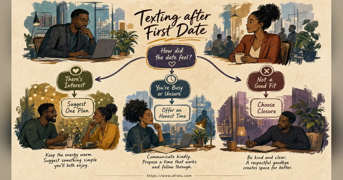 Texting After a First Date: Close the Loop, Open One Door for Diaspora Daters: Low-pressure in Career-Heavy Seasons: Afrolu decision path