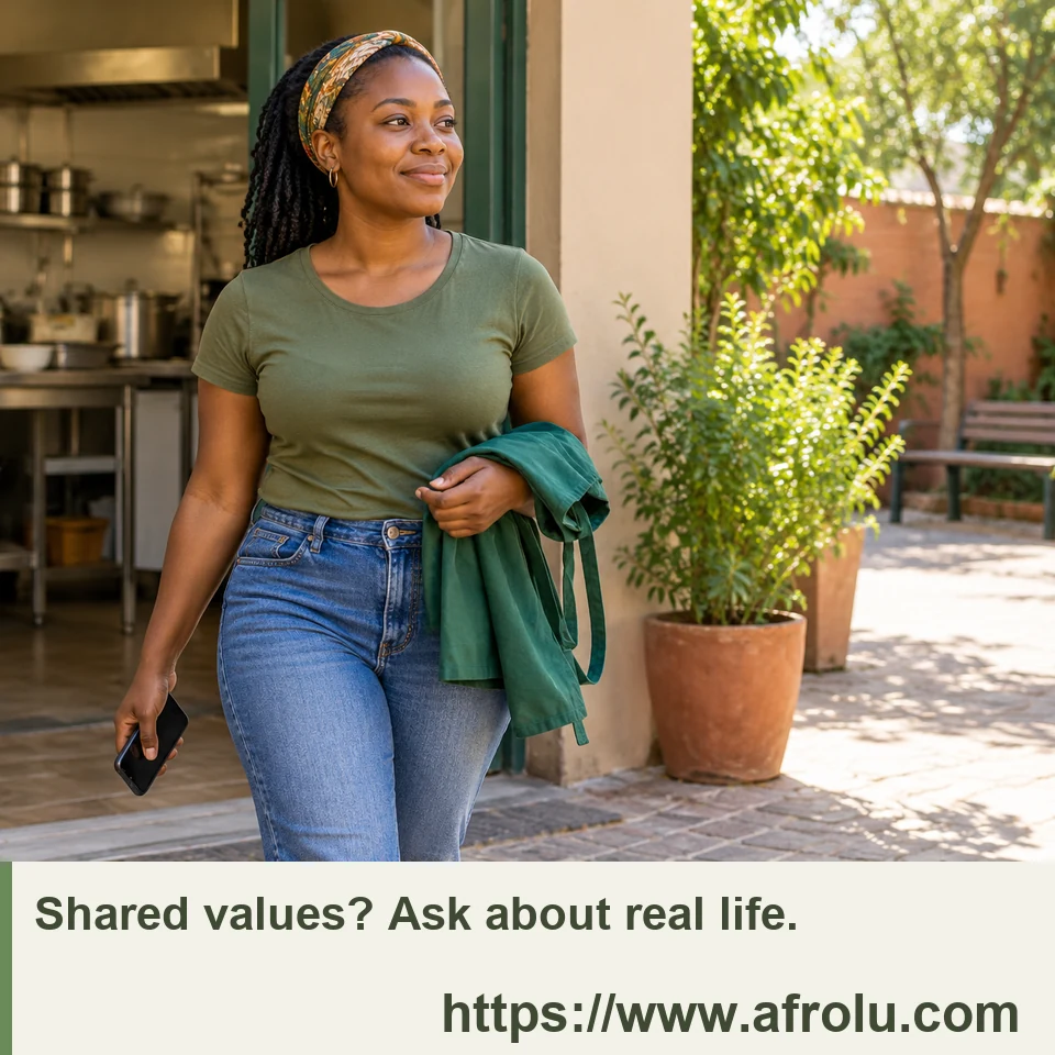 An adult volunteer leaves a community kitchen with a relaxed phone in hand.