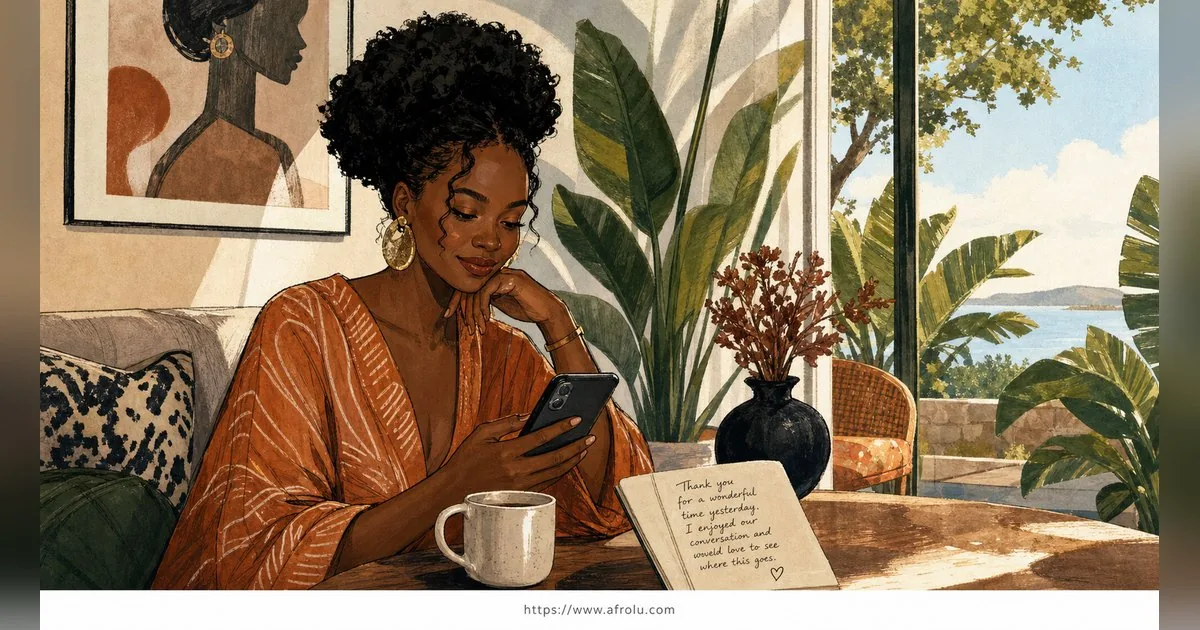 Texting After a First Date: Close the Loop, Open One Door for New Relationship Starters: Clarity-first in Weekend-First Dating: Afrolu overview illustration
