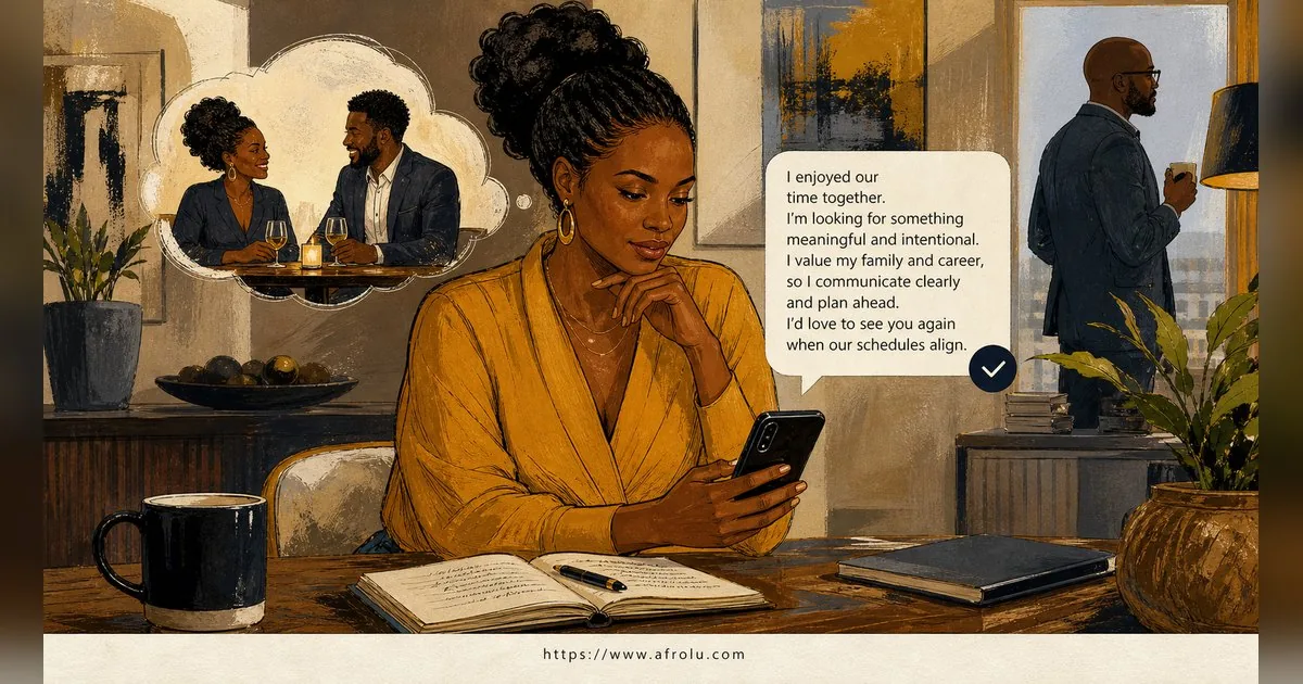 Texting After a First Date: Close the Loop, Open One Door for Parents Returning To Dating: Clarity-first in Career-Heavy Seasons: Afrolu overview illustration