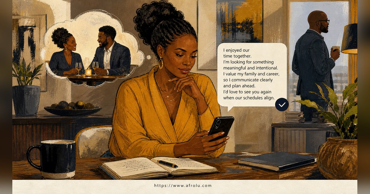 Texting After a First Date: Close the Loop, Open One Door for Parents Returning To Dating: Clarity-first in Career-Heavy Seasons: Afrolu overview illustration