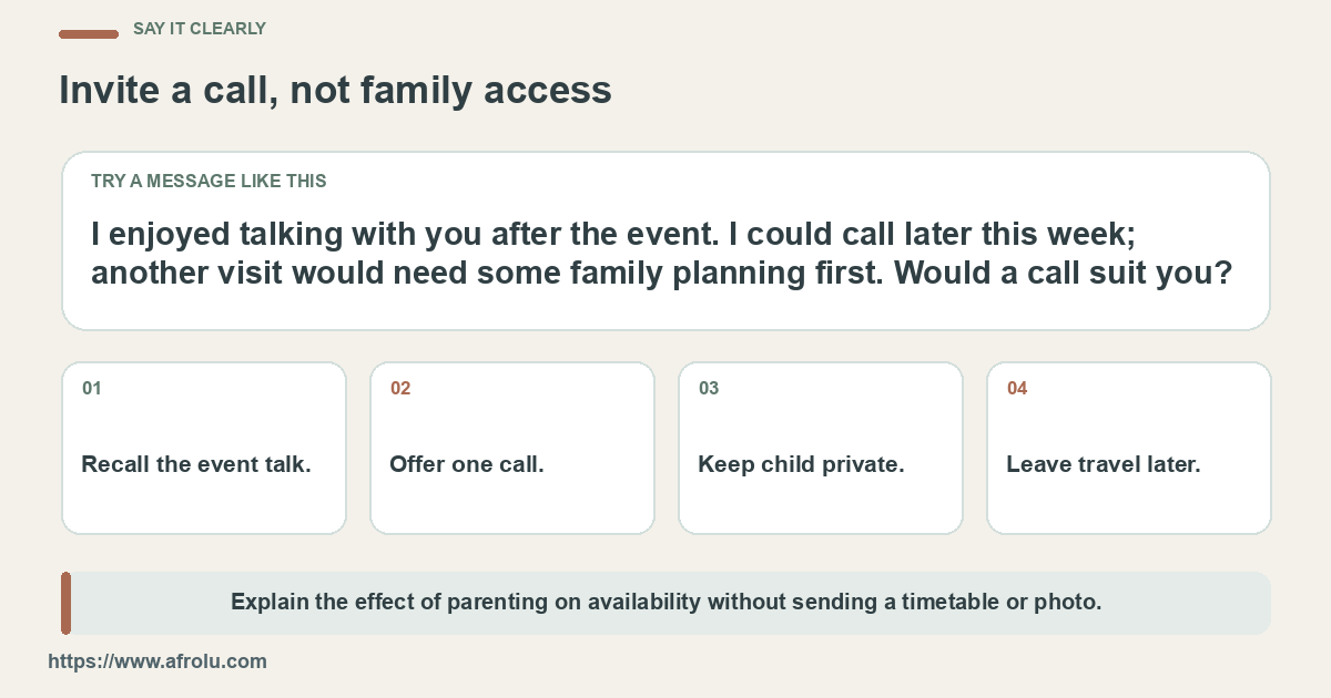 Sample follow-up after an event offering an adult call while travel remains open.