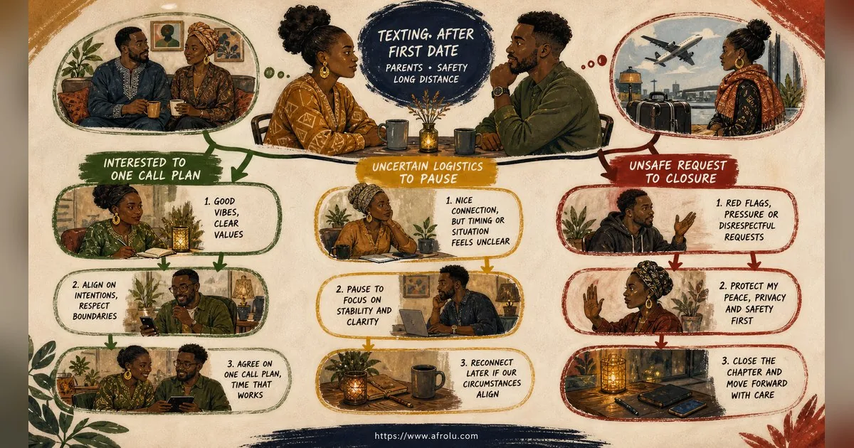 Texting After a First Date: Close the Loop, Open One Door for Parents Returning To Dating: Safety-first in Distance-Aware Dating: Afrolu decision path