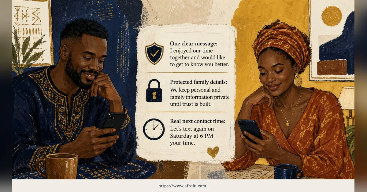 Texting After a First Date: Close the Loop, Open One Door for Parents Returning To Dating: Safety-first in Distance-Aware Dating: Afrolu practical takeaway