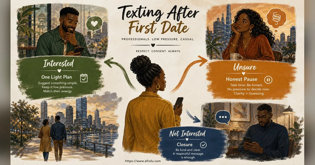 Texting After a First Date: Close the Loop, Open One Door for Professionals: Low-pressure in Casual-But-Honest Dating: Afrolu decision path