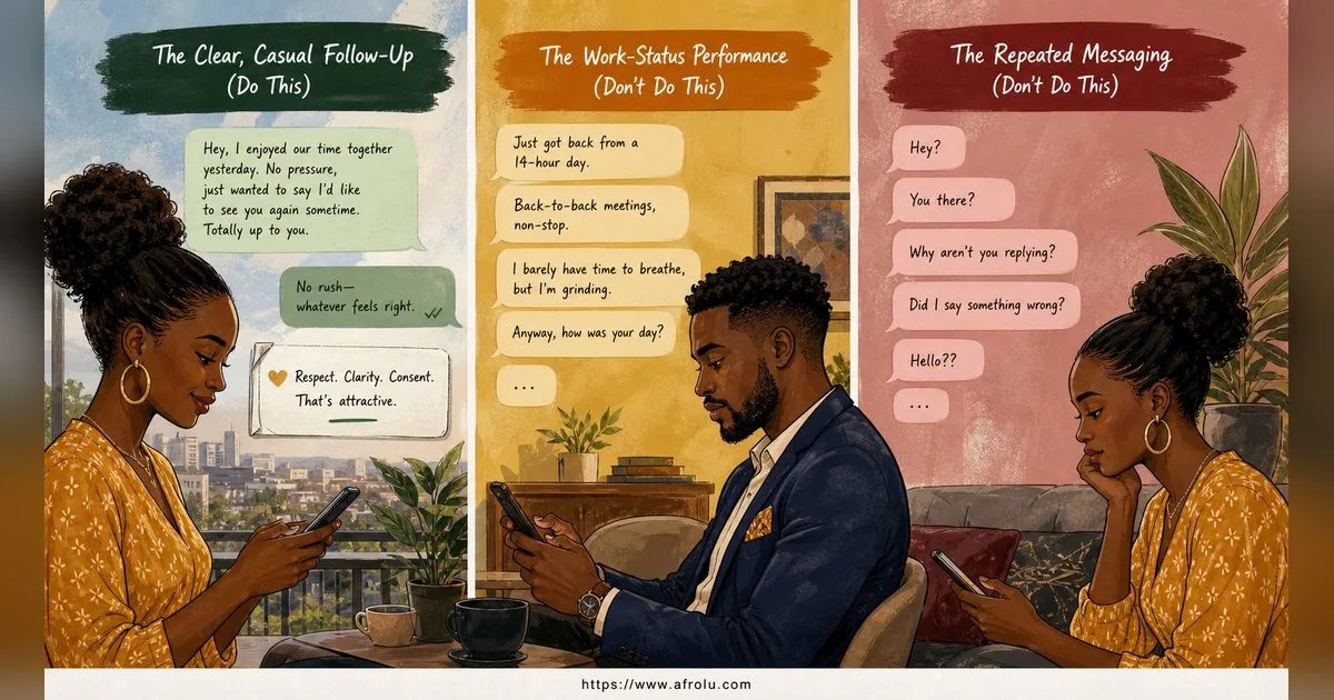 Texting After a First Date: Close the Loop, Open One Door for Professionals: Low-pressure in Casual-But-Honest Dating: Afrolu nearby concept comparison