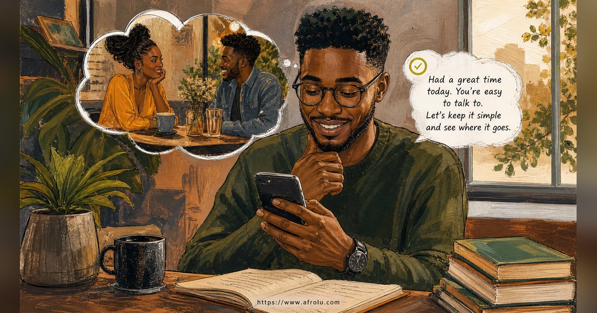 Texting After a First Date: Close the Loop, Open One Door for Students: Clarity-first in Casual-But-Honest Dating: Afrolu overview illustration