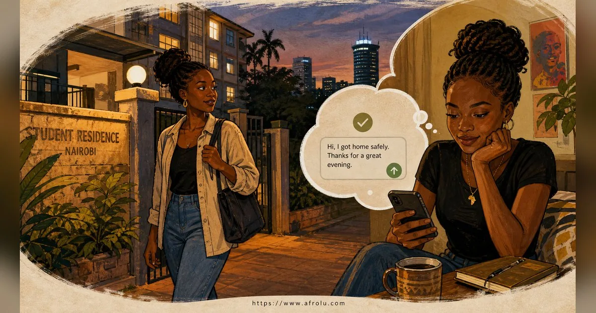 Texting After a First Date: Close the Loop, Open One Door for Students: Safety-first in City Life: Afrolu overview illustration