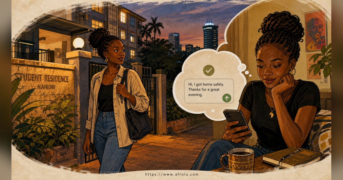 Texting After a First Date: Close the Loop, Open One Door for Students: Safety-first in City Life: Afrolu overview illustration