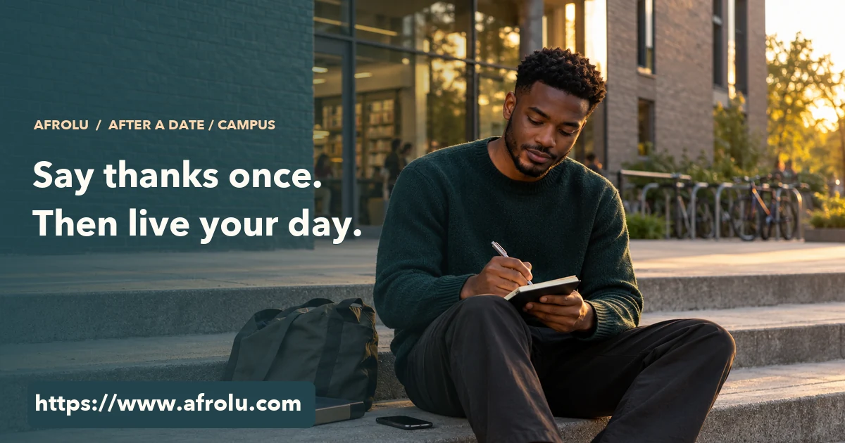 An adult university student writes a short note on the steps outside a campus library.