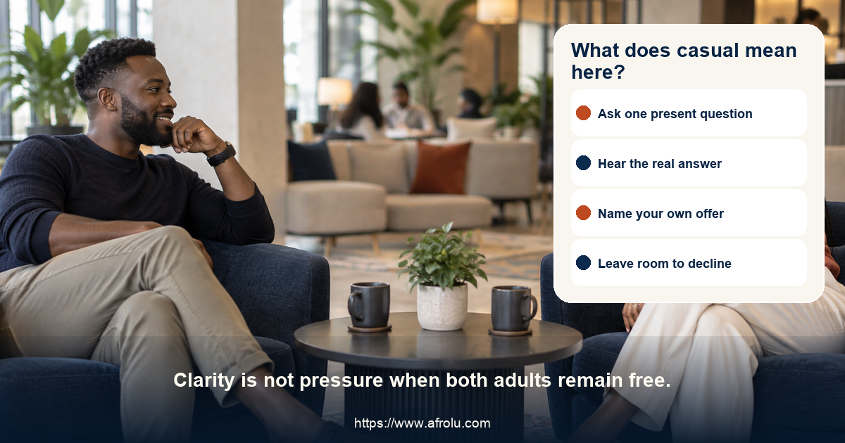 Two adults calmly clarify exclusivity and visit expectations