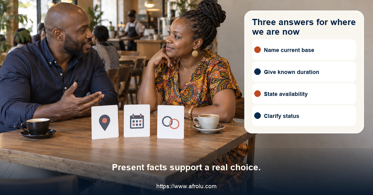 Adult daters discuss current base and departure at a public table