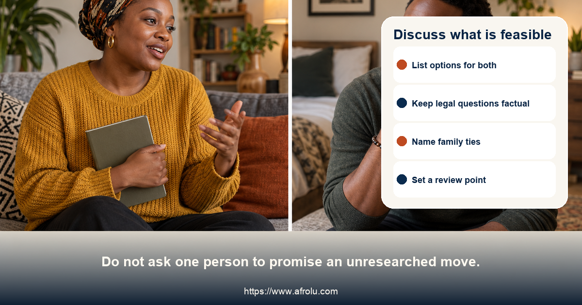 Two adults discuss a possible future across a video call without a relocation promise