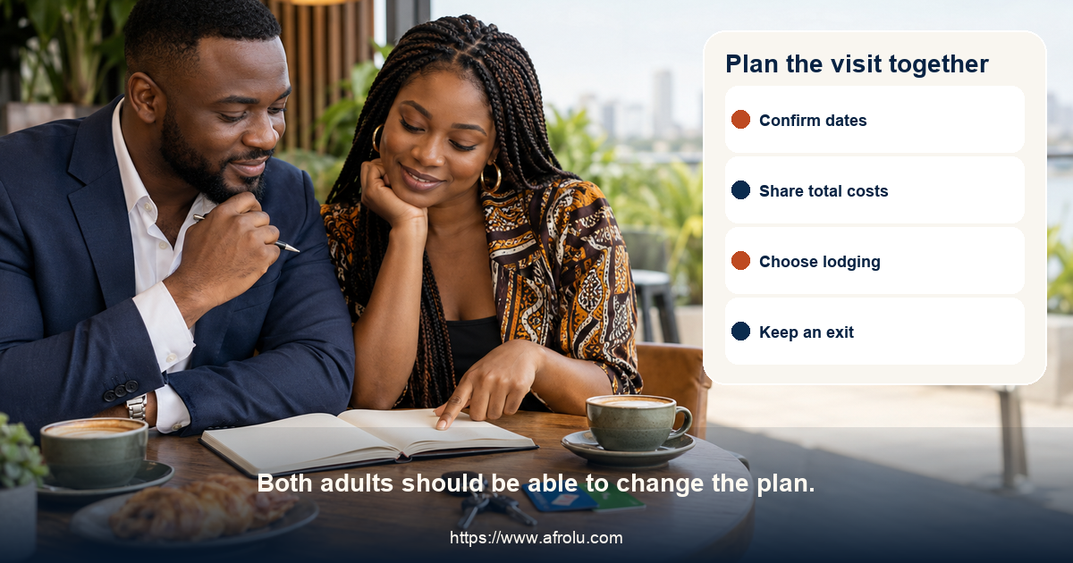 Two adults discuss an independent first-visit plan over a notebook