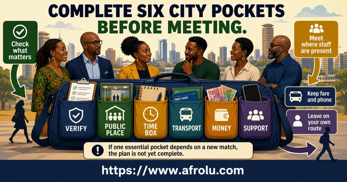 Six-pocket Nairobi faith-aware first-date plan covering verification venue time transport money and support