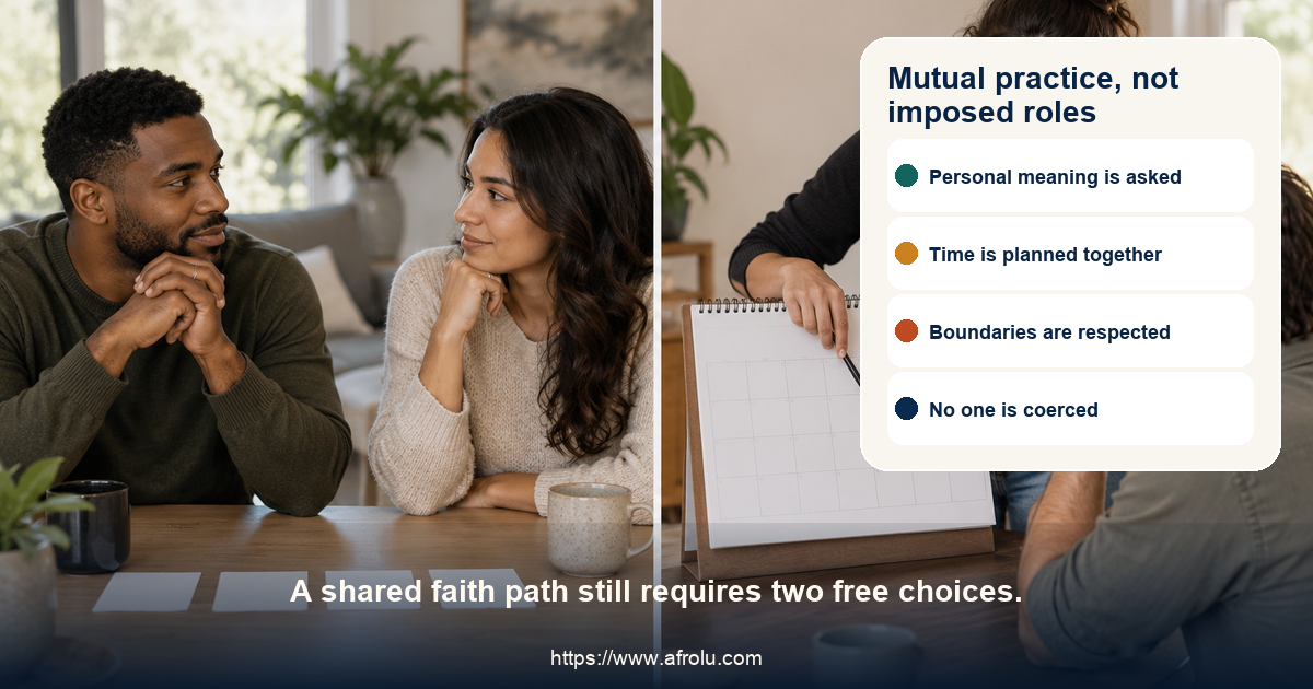 Balanced panels contrast mutual faith conversations with a pressured relationship role