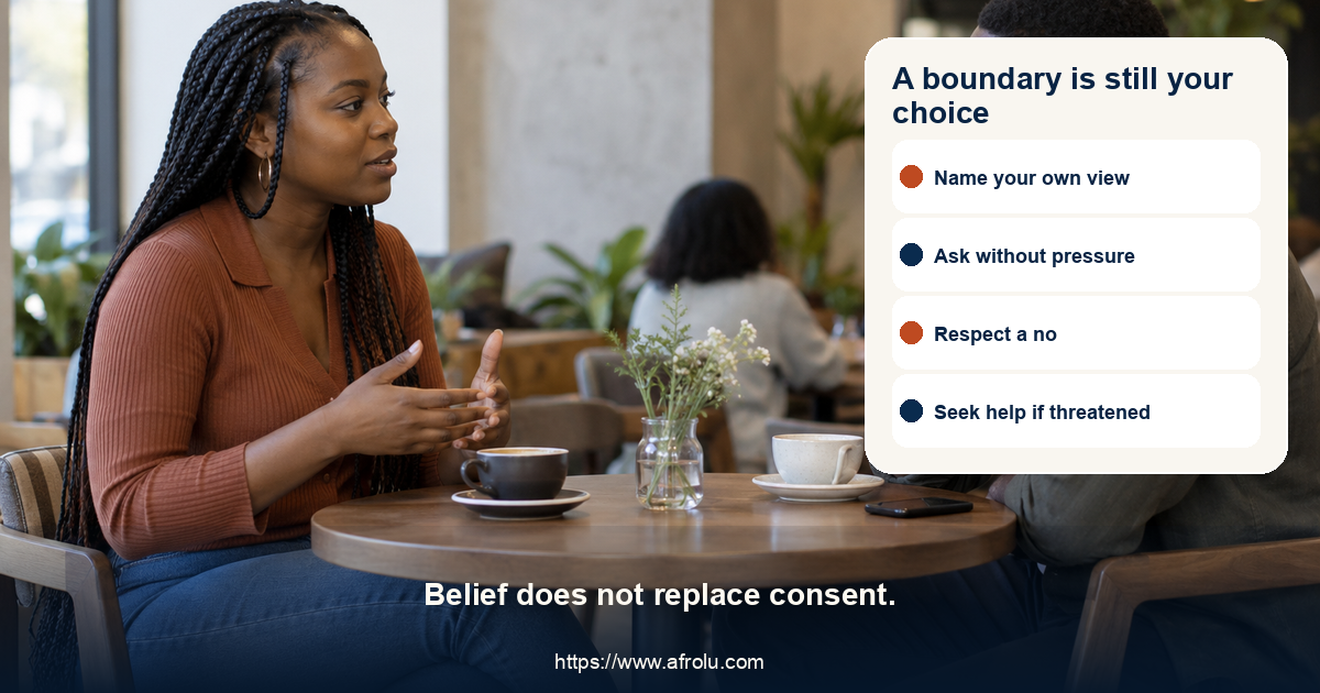 An adult calmly states a personal boundary during a cafe conversation