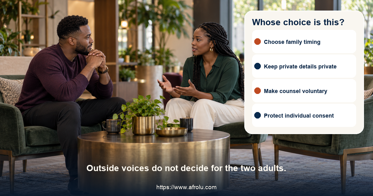 Two adults listen while discussing family involvement and dating pace