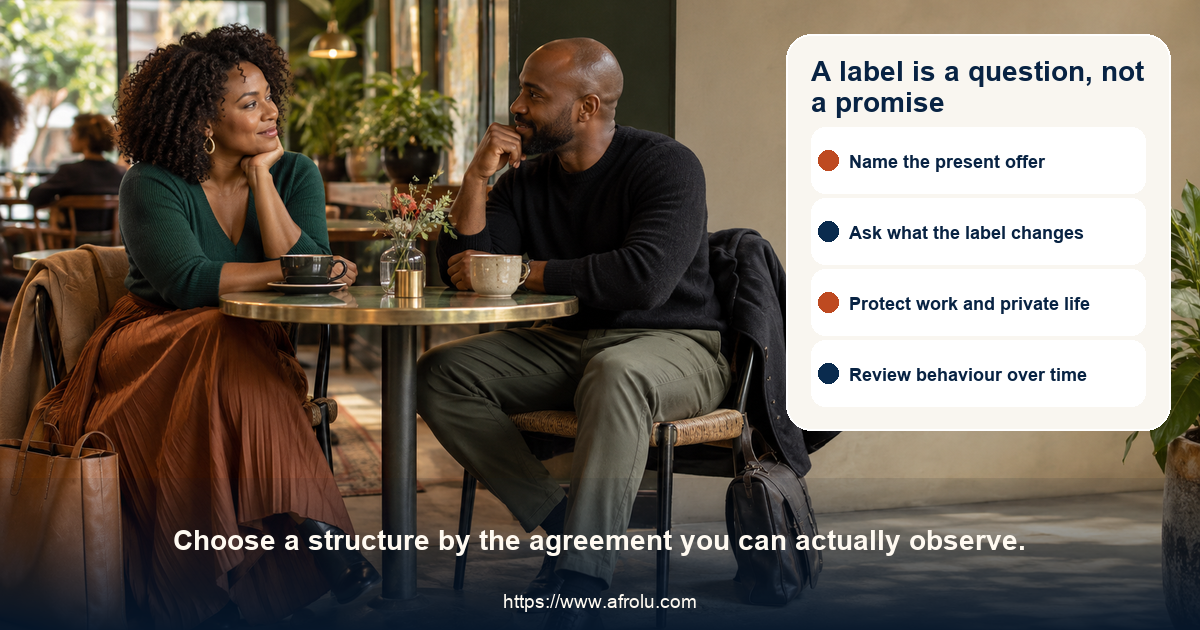 Two adult later-starters compare dating terms over a calm public coffee