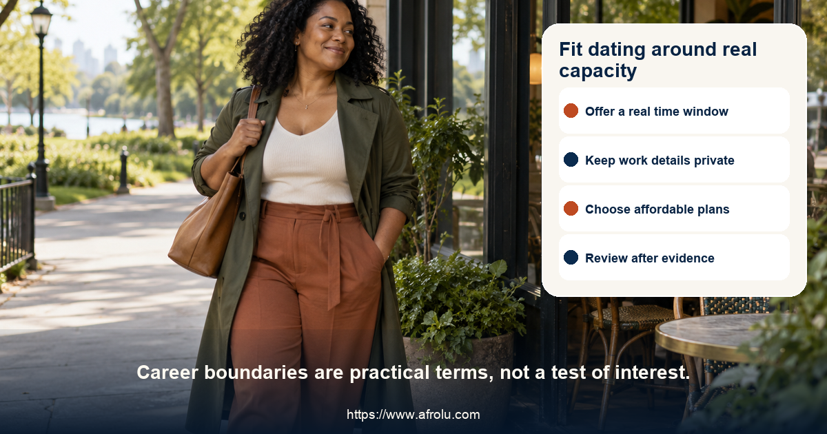 An adult chooses a dating pace that fits both a career and personal life