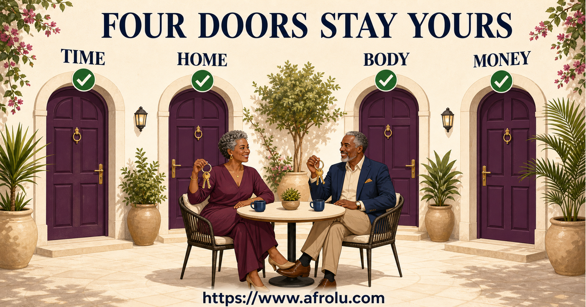 Asha age 58 and Peter age 61 using a four-door autonomy courtyard for later-life casual dating choices