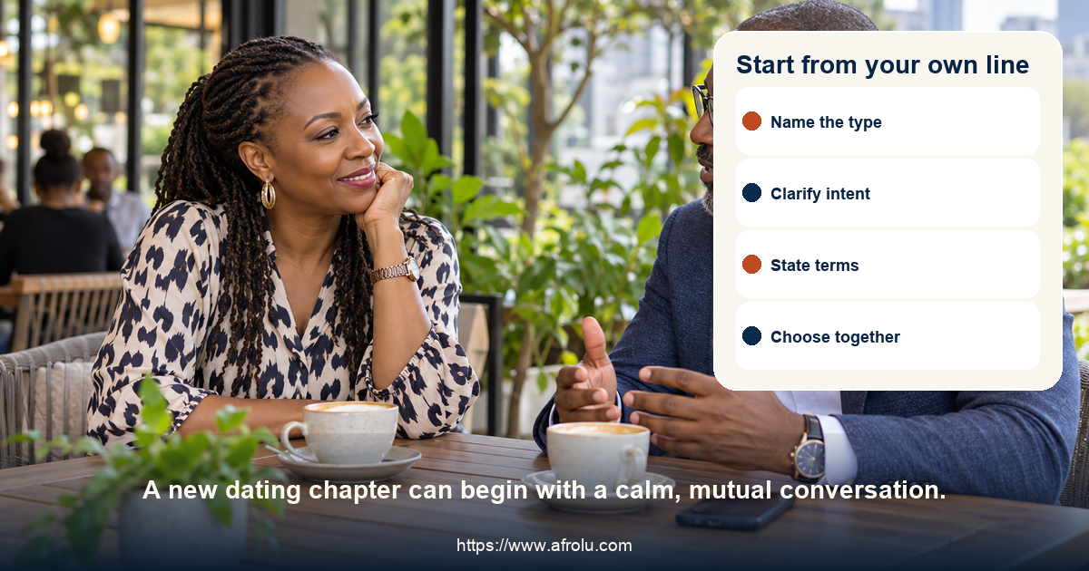 Two adult Black Kenyan daters in their late forties speak over coffee in Nairobi