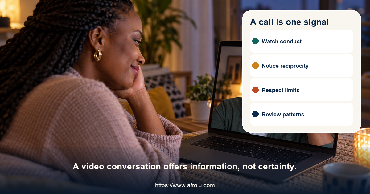 An adult Black Kenyan woman listens to a match during a video call