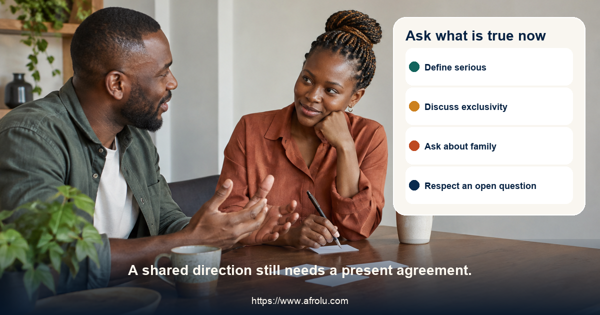 Two adults compare blank conversation cards about intent and present relationship terms