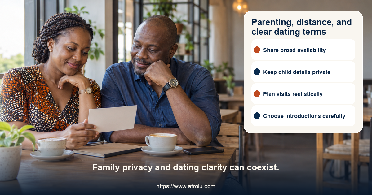 Two clearly adult Black African daters discuss a long-distance plan at a public cafe