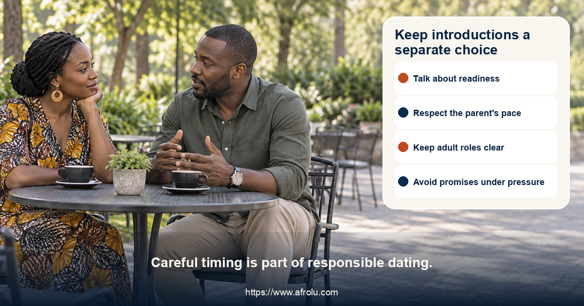 Two adult partners discuss a future family introduction in a public setting