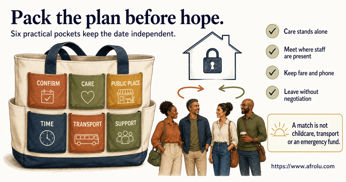 Six-pocket weekend plan for a single parent covering confirmation care public place time transport and trusted support
