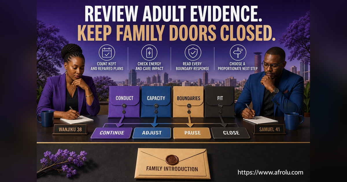 Thirty-day serious dating review for Nairobi parents using four adult evidence folders