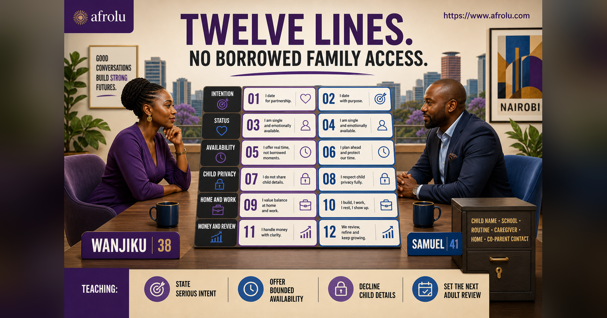 Twelve conversation cards for serious Nairobi parents discussing time privacy and adult relationship scope