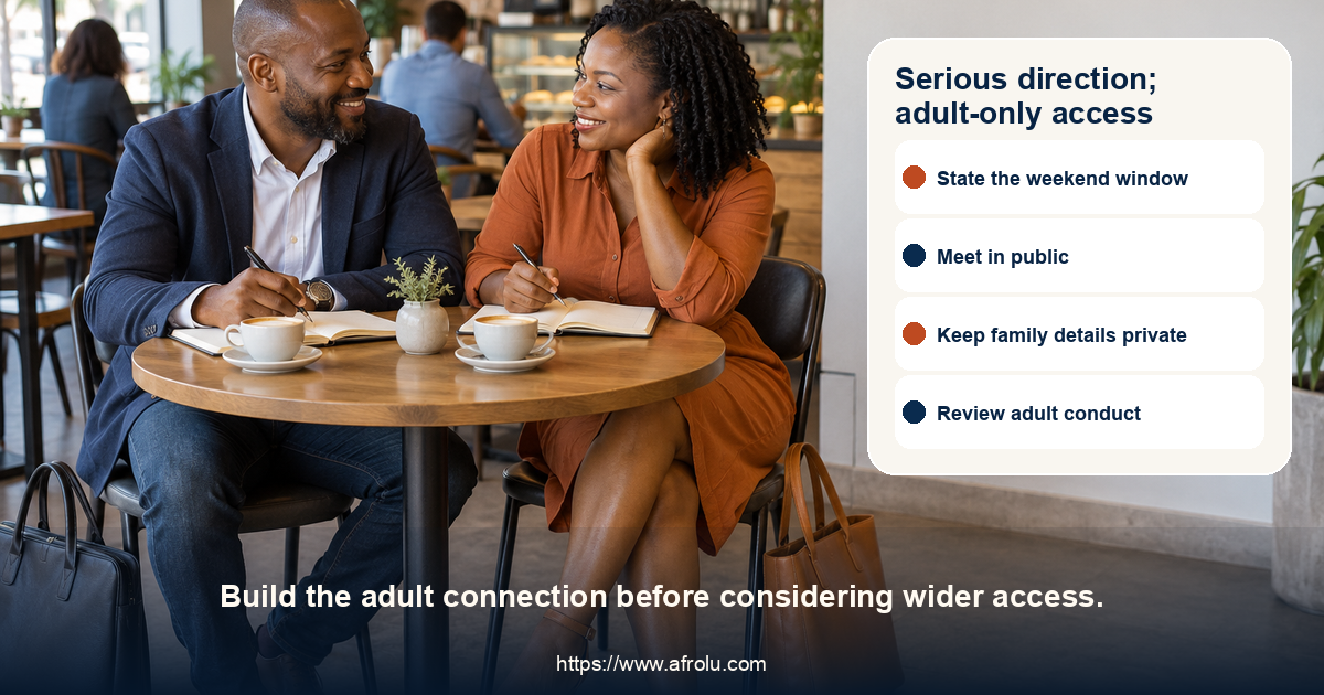 Two adult Black African daters plan a weekend meeting at a cafe