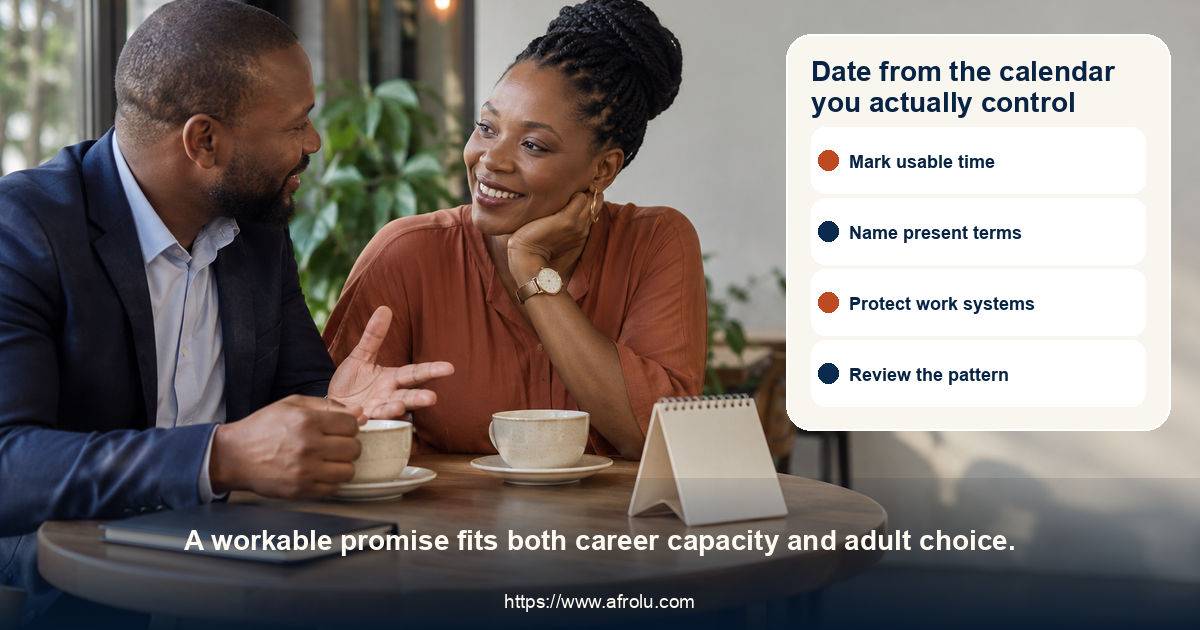 Two adult Black African professionals compare free time for a public date