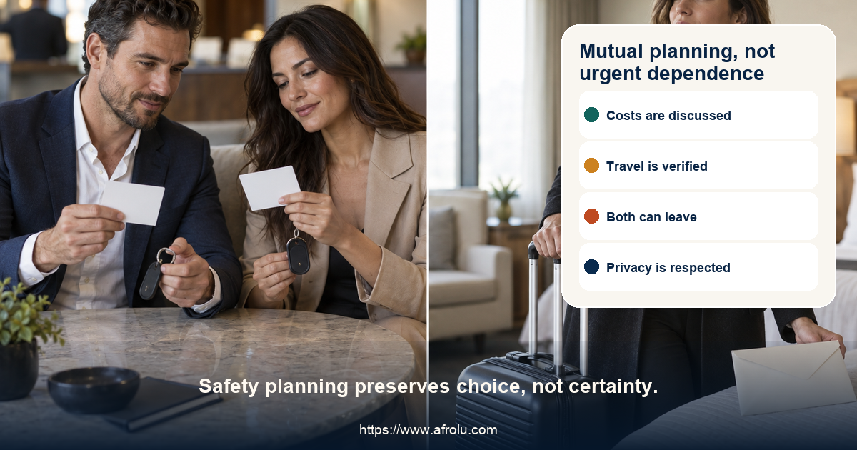 Balanced panels contrast independent visit planning with one-sided money and travel pressure