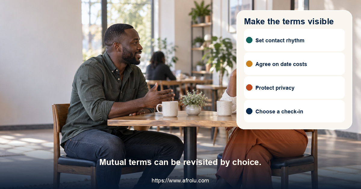 Two adults agree on a simple low-cost date plan in public