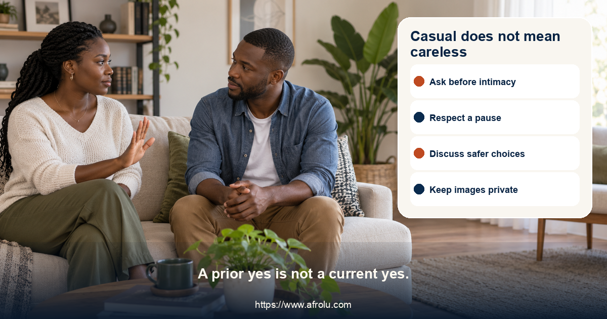An adult pauses an intimate conversation while a partner listens
