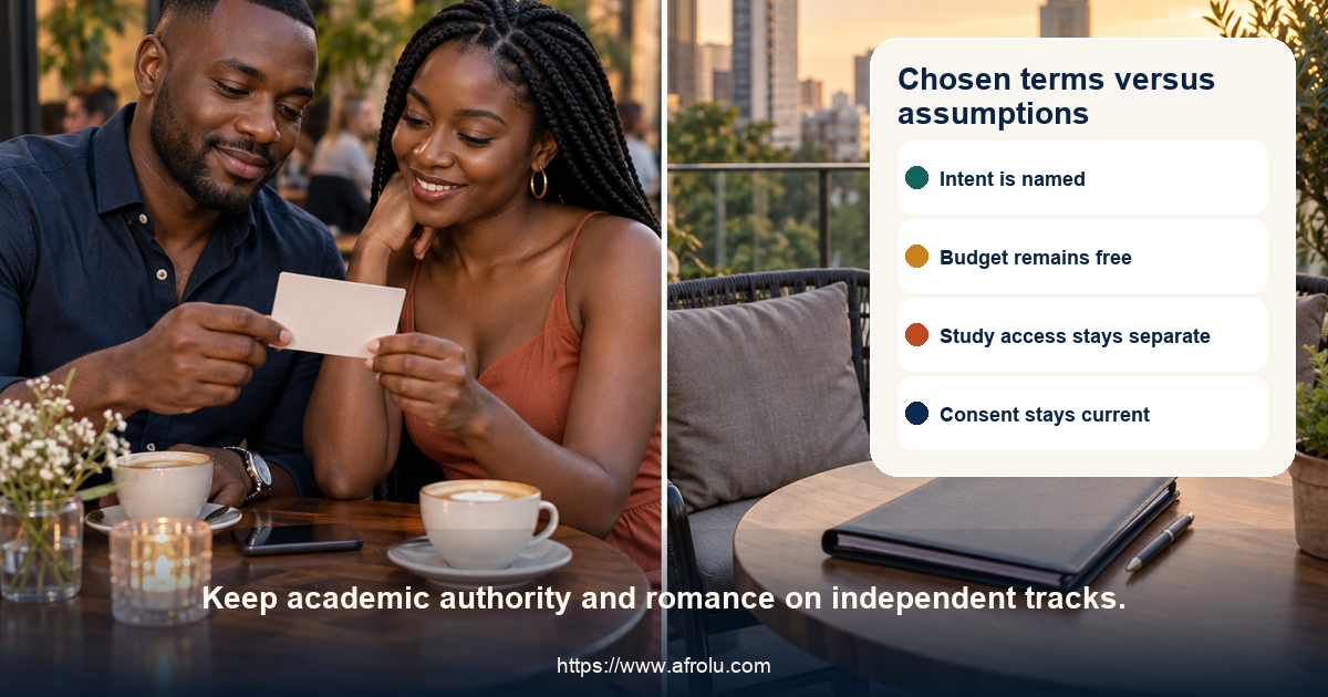 Balanced panels compare a student-defined dating agreement with assumptions and academic pressure