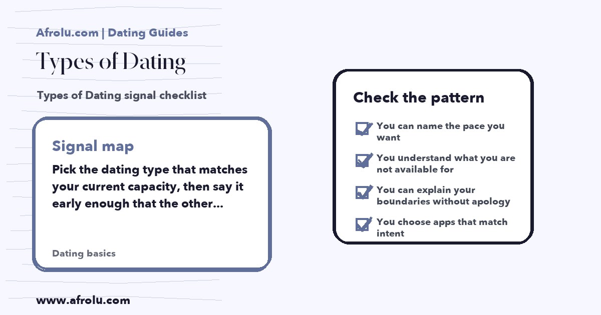 Hand-drawn checklist for Types of Dating dating signals