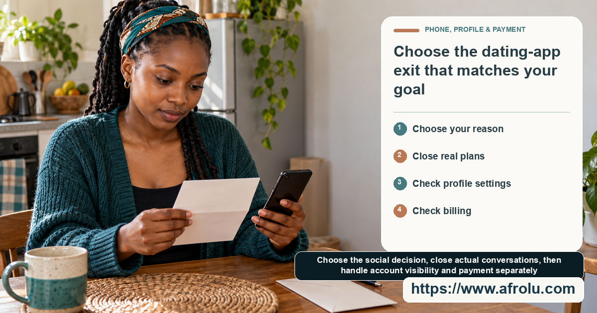 An adult at a kitchen table checks an unmarked paper statement beside a dark phone.